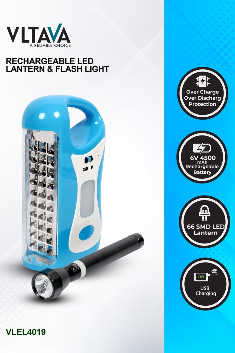 VLTAVA Rechargeable LED Lantern with Flashlight – 2-in-1 Emergency Light Combo, 10-Hour Backup, USB/Solar Charging, Power Bank Function - VLEL4019 - Image 3