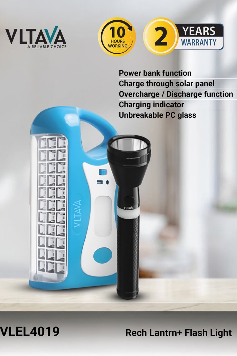 VLTAVA Rechargeable LED Lantern with Flashlight – 2-in-1 Emergency Light Combo, 10-Hour Backup, USB/Solar Charging, Power Bank Function - VLEL4019 - Image 5