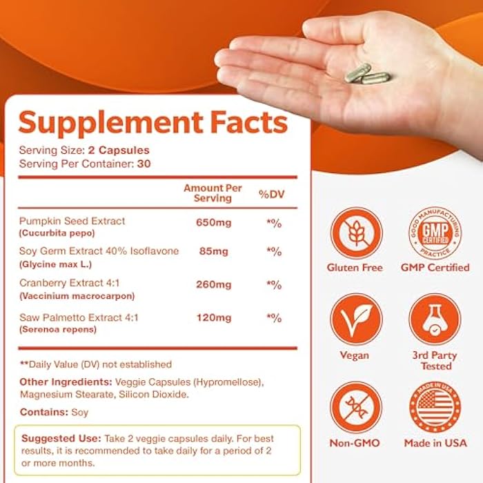 Happee Bladder Control Supplement for Women & Men - Pumpkin Seed Extract, Soy Germ, Saw Palmetto & Cranberry Blend - Bladder Support for Urinary Frequency, Leaks & Urgency - 60 Capsules - Image 3