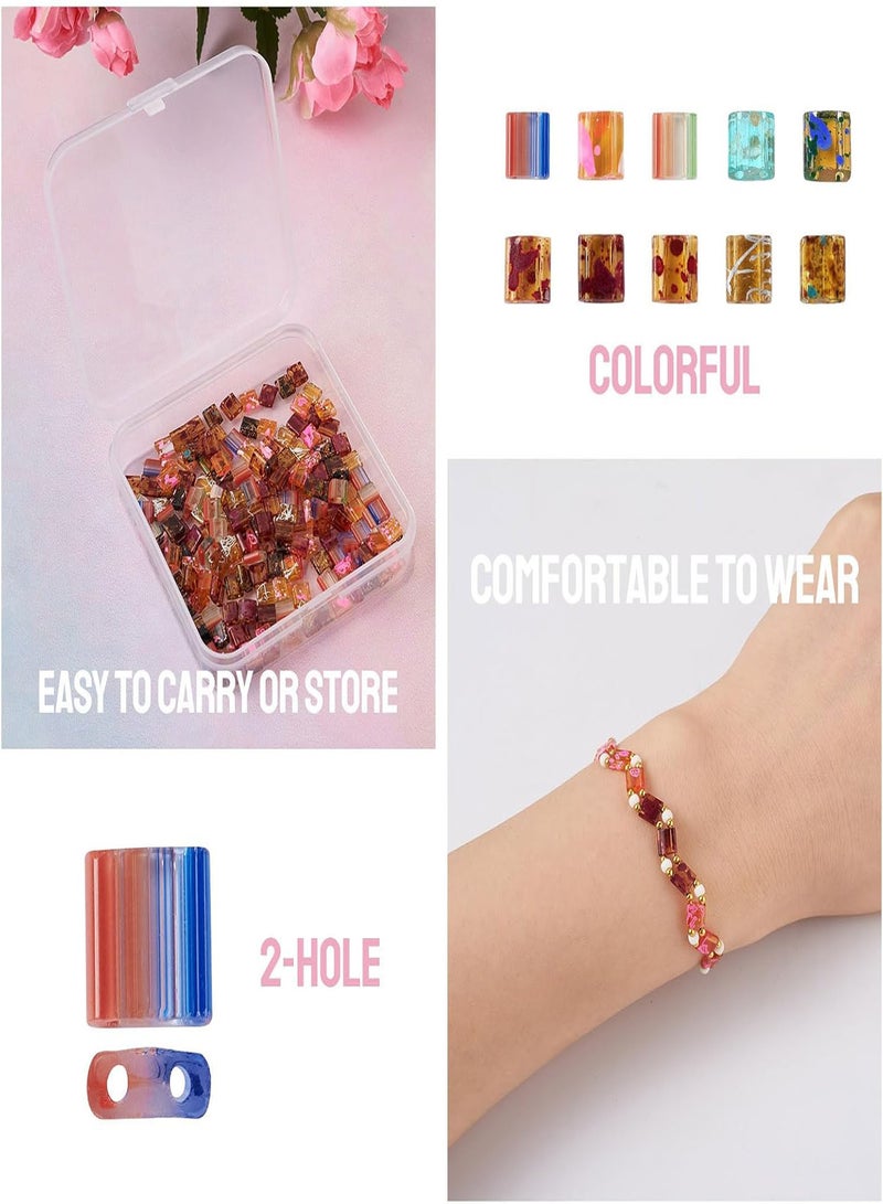 GGOOT Pandahall 20Pcs Glass Tila Beads 2 Hole Seed Beads Square Glass Spacer Beads Rectangle Flat Beads for Bracelet Necklace Jewelry Making (Mixed Color)  - Image 3
