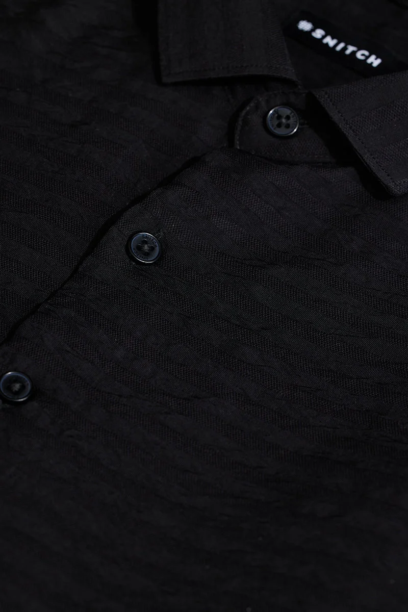سنيتش Black Textured Long Sleeve Slim Fit Casual Shirt
