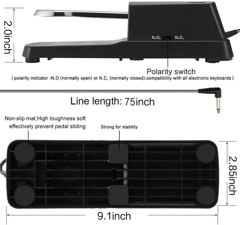 Juarez Piano Sustain Pedal, Keyboard Sustain Pedal for Digital Piano Electronic Keyboard MIDI Synthesizer, Sturdy Durable, with Polarity Switch - Image 3
