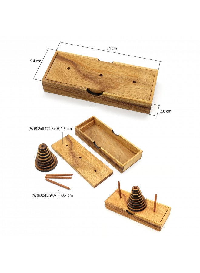 BSIRI BSIRI Fun Puzzle Board Games Gifts of Hanoi Tower (9 Rings) with Wooden Designs for Brain Teasers Logic Games Kids and Adults to Challenges Mastermind Game and Think for Fun Learning Tower Puzzles  - Image 2