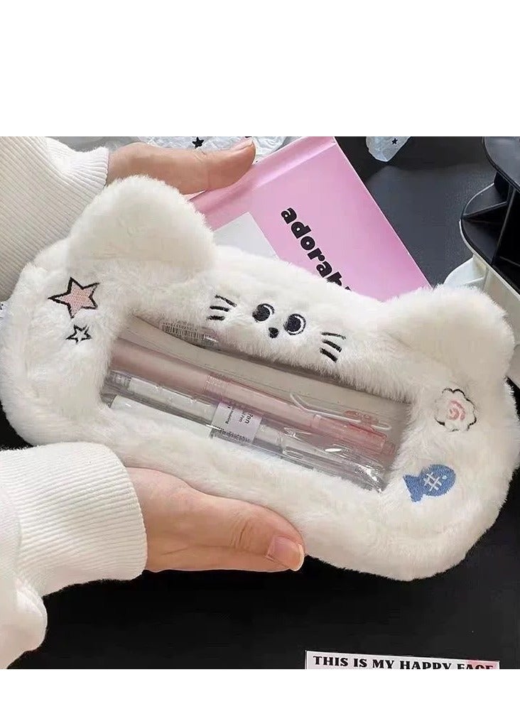 CUNUUDOOL Pencil Case For Girls, Pencil Pouch For Nice Gift, Large Capacity Cute Plush Cat Creative Design Suitable For Students,Including Pink Stars, Cat Ear Pattern Design,Pencil Pouch Box Nice Gift.  - Image 2