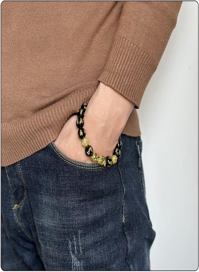 Fusamk Fashion Feng Shui Wealth Bracelet Pi Xiu Obsidian Bracelet(Black) - Image 4