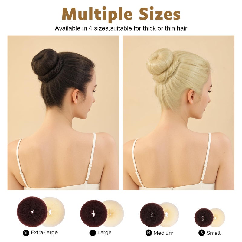 FANDAMEI Hair Bun Maker Set, Donut Bun Maker Set With 4pcs Dark Brown &4pcs Beige(2 extra-large,2 large,2 medium and 2 small), 5 pieces Hair Elastic Bands, 40 pieces Hair Bobby Pins (Brown and Gold) - Image 2