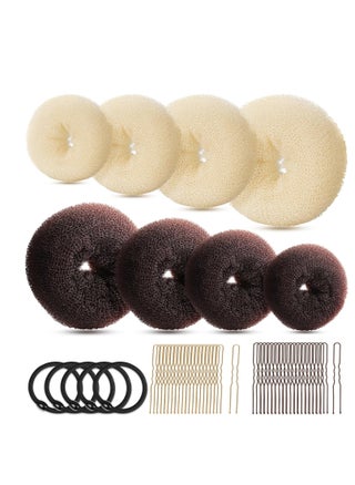 FANDAMEI Hair Bun Maker Set, Donut Bun Maker Set With 4pcs Dark Brown &4pcs Beige(2 extra-large,2 large,2 medium and 2 small), 5 pieces Hair Elastic Bands, 40 pieces Hair Bobby Pins (Brown and Gold) - pzsku/Z735FB662412B8DD516B8Z/45/_/1731591901/88ad9f6f-9b94-4ace-bf49-51c8dc09c6af
