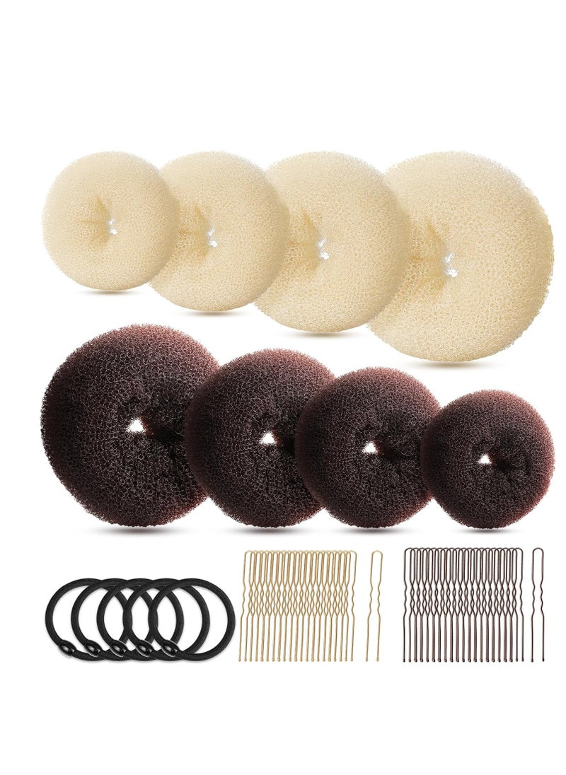 FANDAMEI FANDAMEI Hair Bun Maker Set, Donut Bun Maker Set With 4pcs Dark Brown &4pcs Beige(2 extra-large,2 large,2 medium and 2 small), 5 pieces Hair Elastic Bands, 40 pieces Hair Bobby Pins (Brown and Gold)  - Image 1