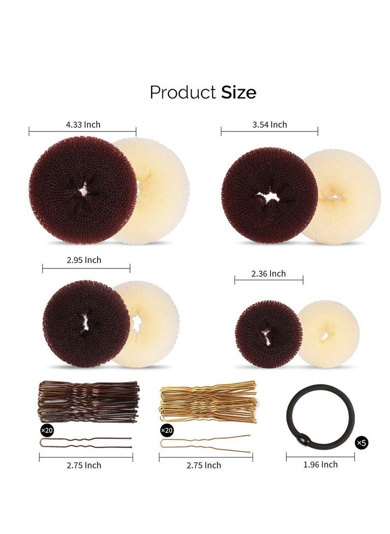 FANDAMEI FANDAMEI Hair Bun Maker Set, Donut Bun Maker Set With 4pcs Dark Brown &4pcs Beige(2 extra-large,2 large,2 medium and 2 small), 5 pieces Hair Elastic Bands, 40 pieces Hair Bobby Pins (Brown and Gold)  - Image 2