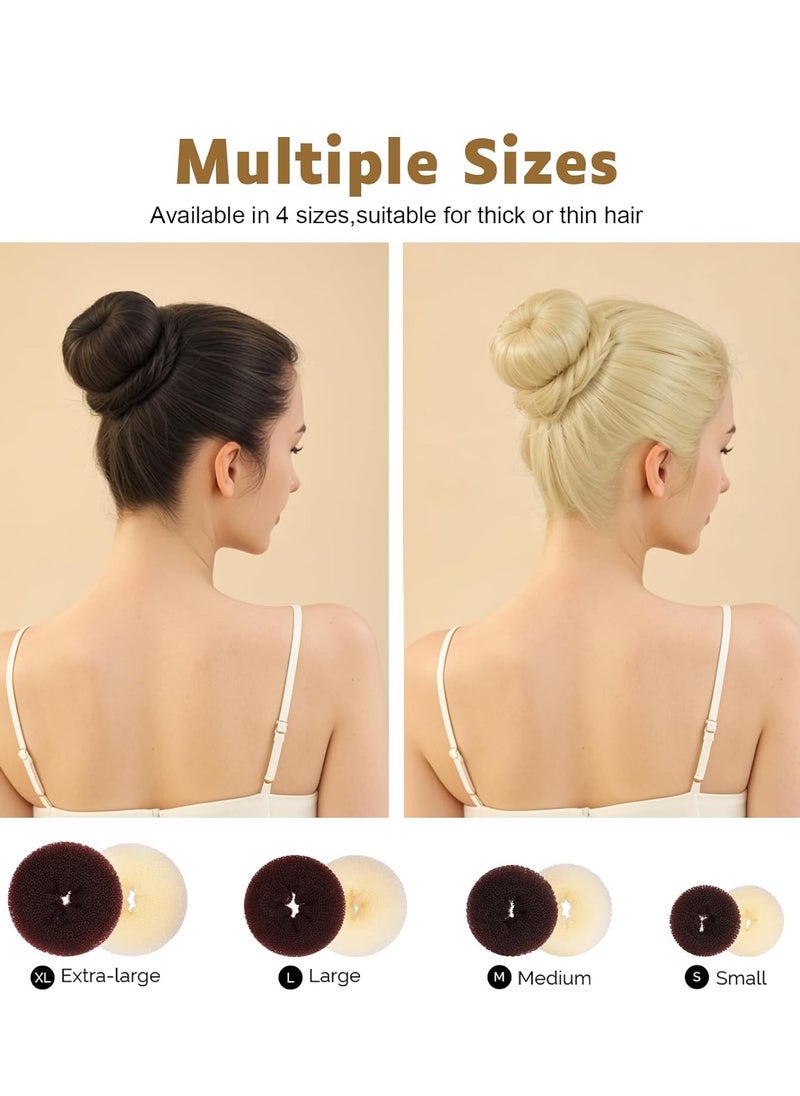 FANDAMEI FANDAMEI Hair Bun Maker Set, Donut Bun Maker Set With 4pcs Dark Brown &4pcs Beige(2 extra-large,2 large,2 medium and 2 small), 5 pieces Hair Elastic Bands, 40 pieces Hair Bobby Pins (Brown and Gold)  - Image 5