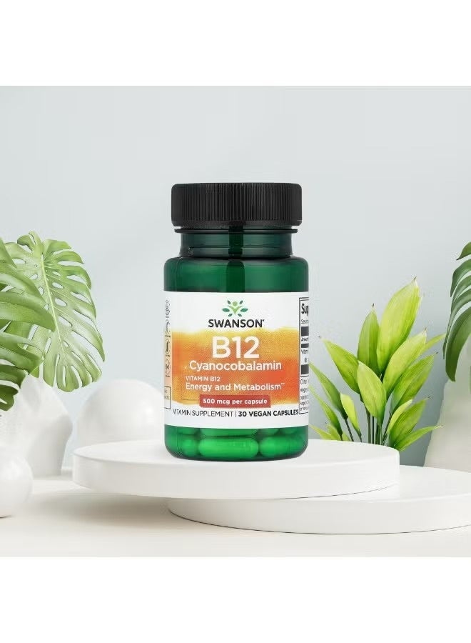 SWANSON Vitamin B12, 500 mcg, 30 Vegan Capsules - Image 2