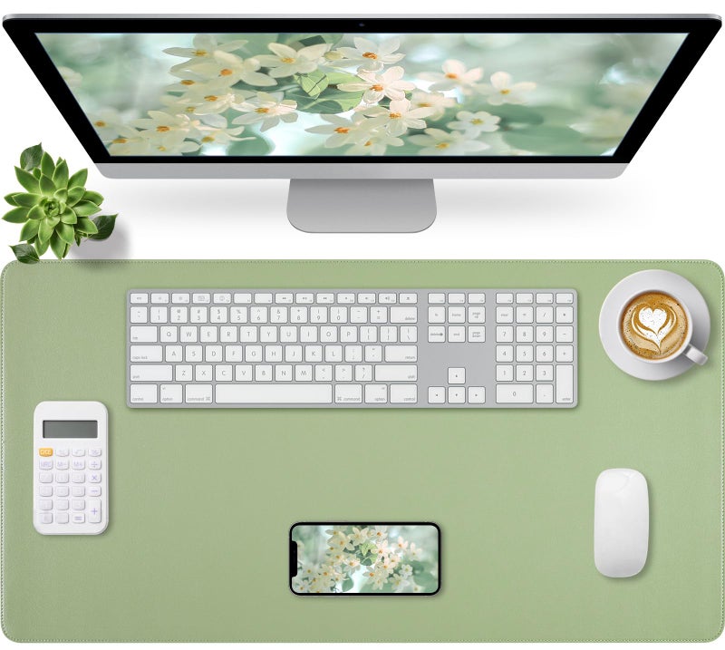 Bloss Light Green Desk Mat with Stitched Edges, Large Mouse Pad, Non-Slip Desk Protector Mat, Leather Desk Blotter, Waterproof Desk Pad for Office Home Decor(31.5Ã—15.7 Inches) - Image 1
