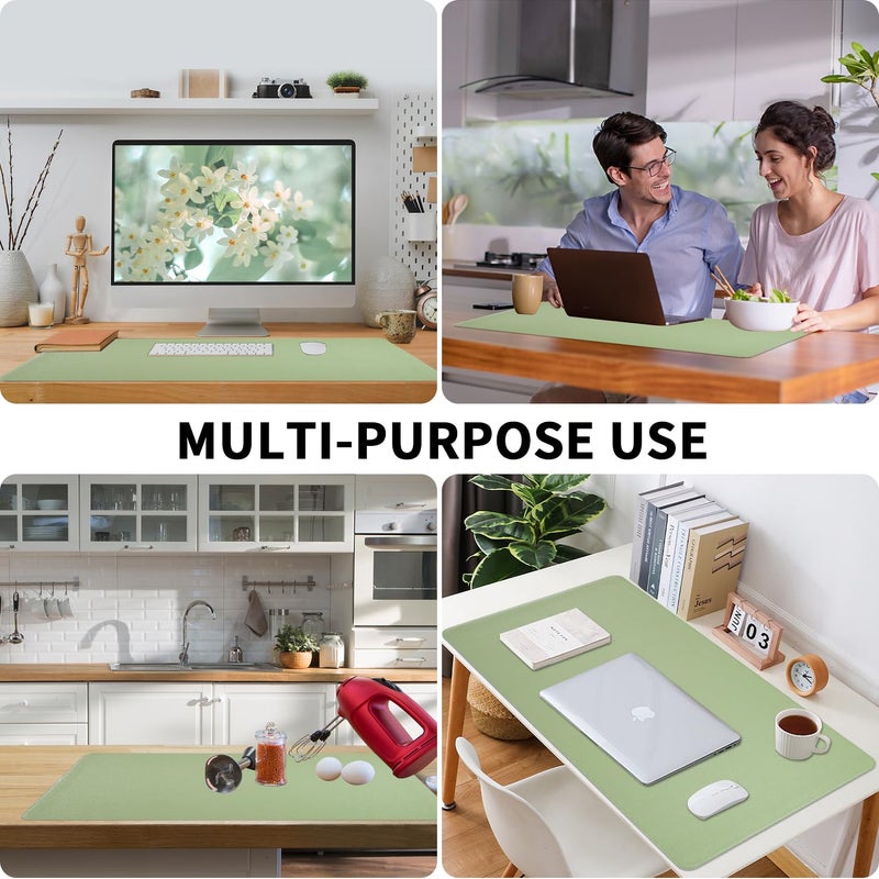 Bloss Light Green Desk Mat with Stitched Edges, Large Mouse Pad, Non-Slip Desk Protector Mat, Leather Desk Blotter, Waterproof Desk Pad for Office Home Decor(31.5Ã—15.7 Inches) - Image 5