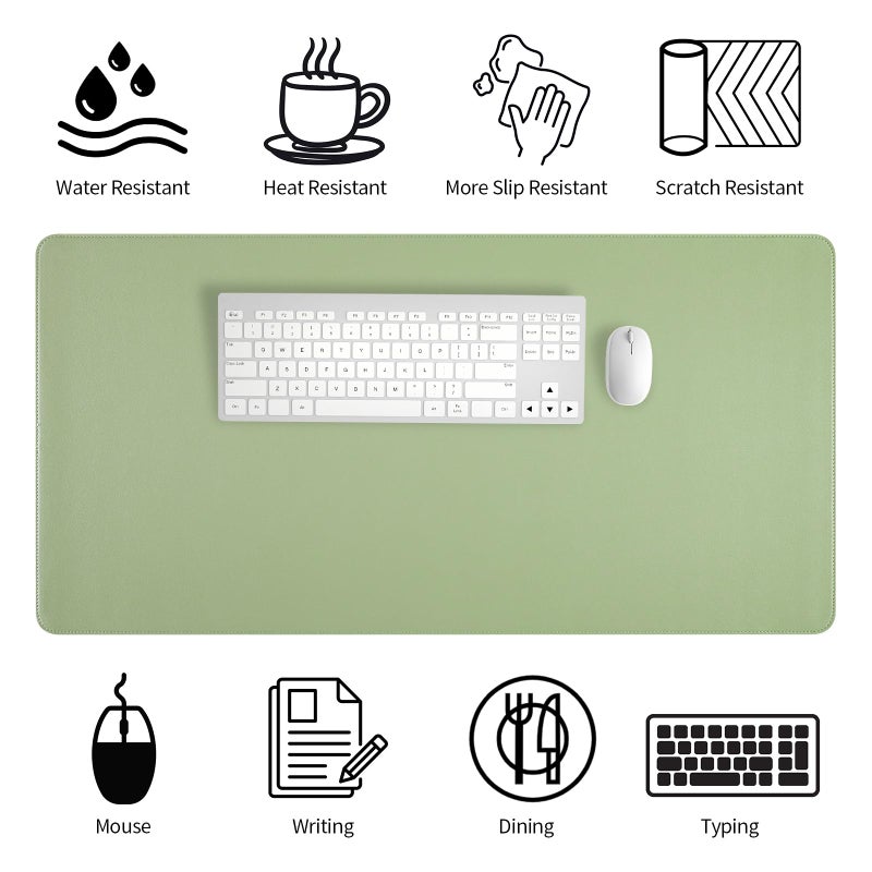 Bloss Light Green Desk Mat with Stitched Edges, Large Mouse Pad, Non-Slip Desk Protector Mat, Leather Desk Blotter, Waterproof Desk Pad for Office Home Decor(31.5Ã—15.7 Inches) - Image 4