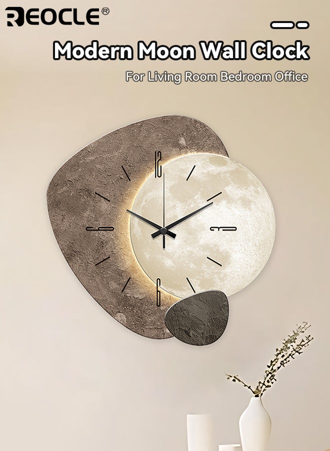 ريوكل ساعة حائط عصرية على شكل قمر بحركة كوارتز فائقة الهدوء وتصميم مسطح ثنائي الأبعاد - ساعة زخرفية صامتة بدون صوت تكتيك للغرفة المعيشة وغرفة النوم والمكتب - Image 1