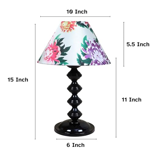 tu casa Halo Glow Black Metal Base Carnation Print with Satin Shade Table Lamp for Home Decoration Bedroom Living Room Lounge Office Festival Gifting Study Table H - 15" / No Blub - Image 5