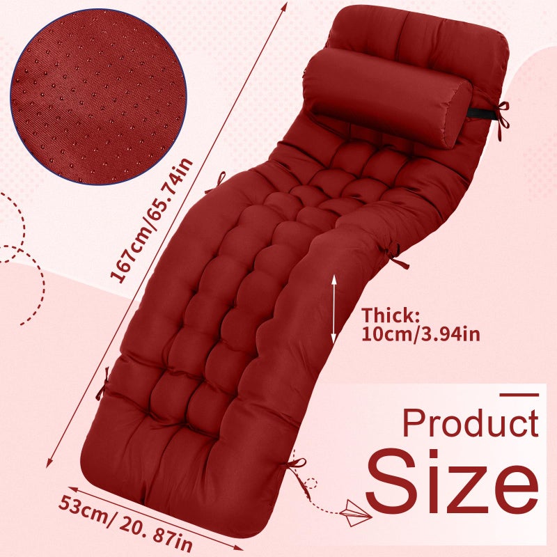 Tudomro 66'' Outdoor Chaise Lounge Cushion Waterproof Patio Lawn Pool Chaise Lounge Cushion with Headrest Pillow & Ties Weather Fade Resistant Replacement Longue Chair Pad - Image 2