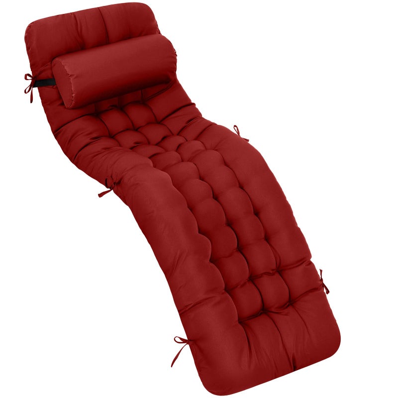 Tudomro 66'' Outdoor Chaise Lounge Cushion Waterproof Patio Lawn Pool Chaise Lounge Cushion with Headrest Pillow & Ties Weather Fade Resistant Replacement Longue Chair Pad - Image 1