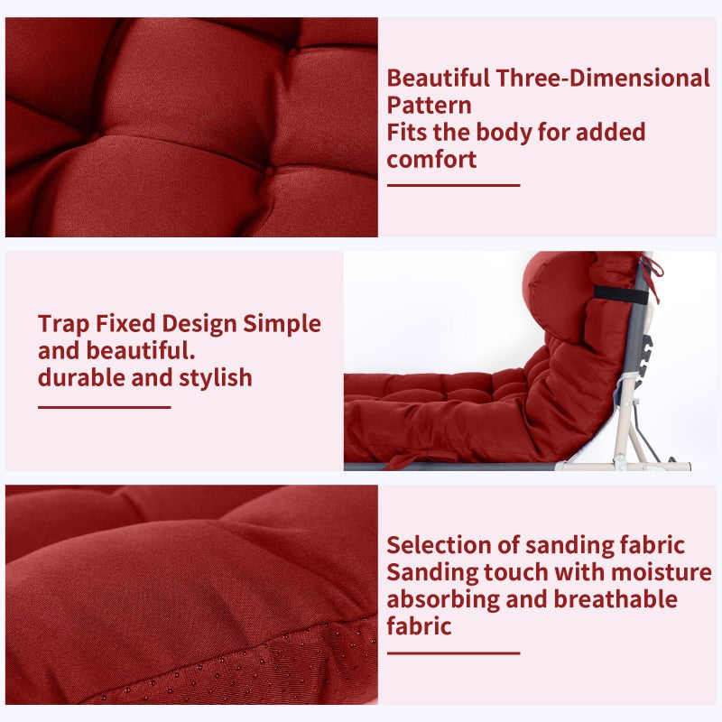 Tudomro 66'' Outdoor Chaise Lounge Cushion Waterproof Patio Lawn Pool Chaise Lounge Cushion with Headrest Pillow & Ties Weather Fade Resistant Replacement Longue Chair Pad - Image 4