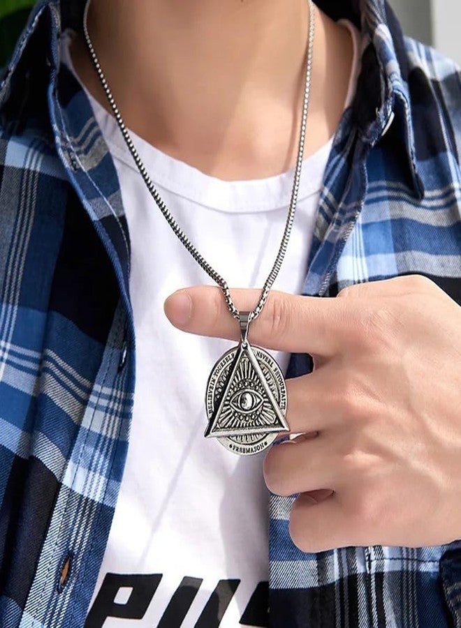 VIEN® Demon Eye Men's Necklace Pendant Stainless Steel Letter Chain Punk Jewelry Talisman Sign Medallion - Image 2