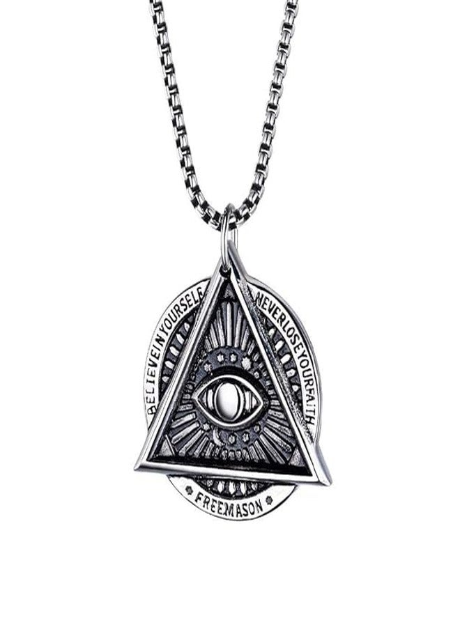 VIEN® Demon Eye Men's Necklace Pendant Stainless Steel Letter Chain Punk Jewelry Talisman Sign Medallion - Image 1