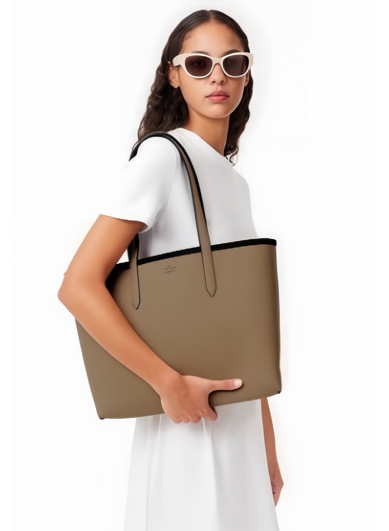 لاكوست حقيبة يد كبيرة بسعة مزدوجة الجوانب من لاكوست للنساء، متعددة الوظائف وعصرية، باللونين الأسود والكاكي - Image 2