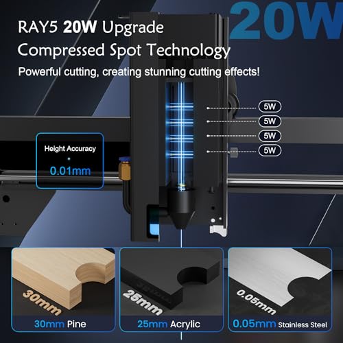 Longer RAY5 Upgraded 20W Laser Engraver Machine, Exclusive 3.5" Touch Screen for DIY, Cutting Tool for Metal Coloring, Acrylic, Wood, Glass, Leather. Laser Class 2 - Image 2