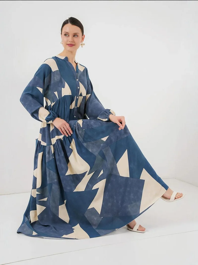 بيغ دارت BDART Printed V-Neck Maxi Dress with Button Closure