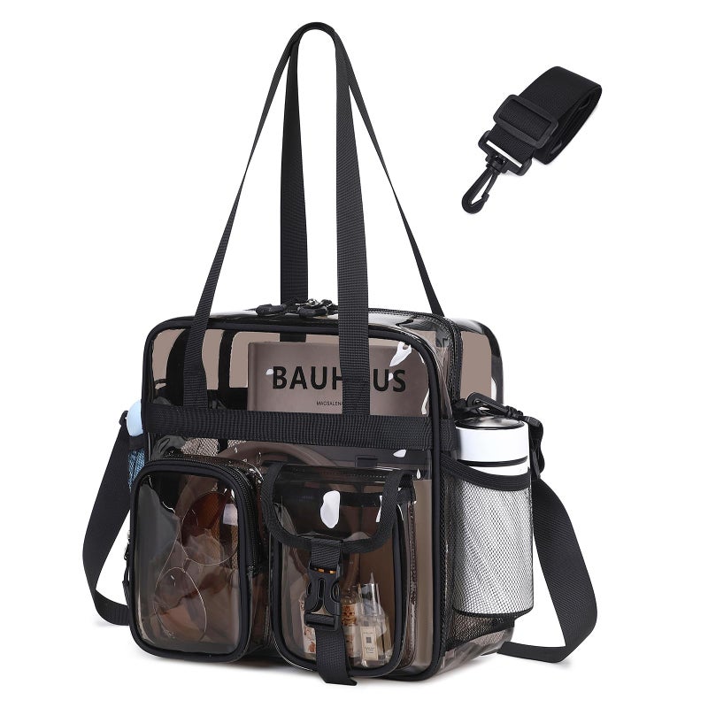 ASKSKY Clear Tote Bag PVC 12x 12x6 in Clear Bag for Stadium Events for Women Men Water Resistant Heavy Duty Transparent Bags See Through Purse with Removable Strap SemiBlack - Image 2