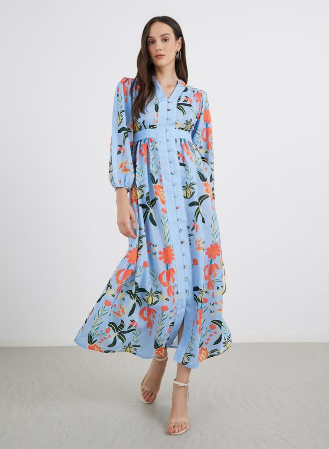 ستايلي فستان ماكسي بقصة - بأزرار وطبعات شاملة - Image 2