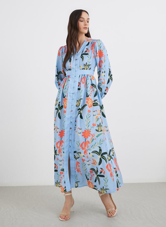 ستايلي فستان ماكسي بقصة - بأزرار وطبعات شاملة - Image 3