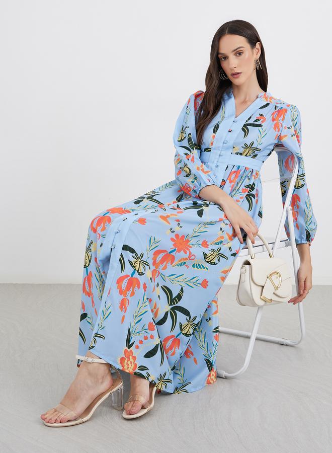 ستايلي فستان ماكسي بقصة - بأزرار وطبعات شاملة - Image 1