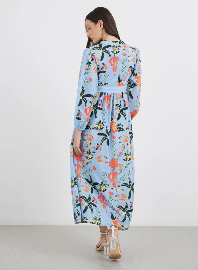 Styli Styli All Over Print Buttoned A-Line Maxi Dress