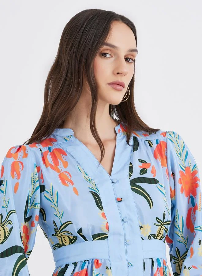 Styli Styli All Over Print Buttoned A-Line Maxi Dress