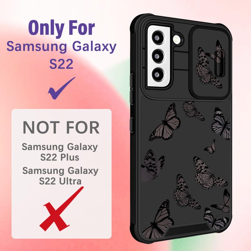 Funermei for Samsung Galaxy S22 Case - Women Girls Cute Butterfly Cover Girly Aesthetic Black Pretty Fashion Design with Camera Cover Ring Stand Funda for Galaxy S22 Phone Cases - Image 2