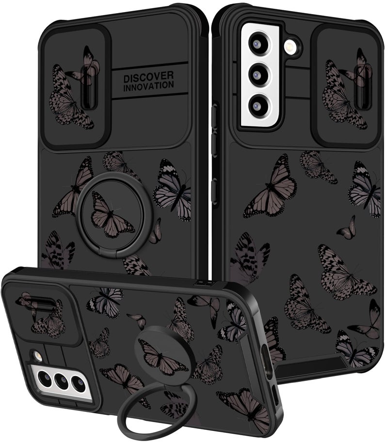 Funermei for Samsung Galaxy S22 Case - Women Girls Cute Butterfly Cover Girly Aesthetic Black Pretty Fashion Design with Camera Cover Ring Stand Funda for Galaxy S22 Phone Cases - Image 1
