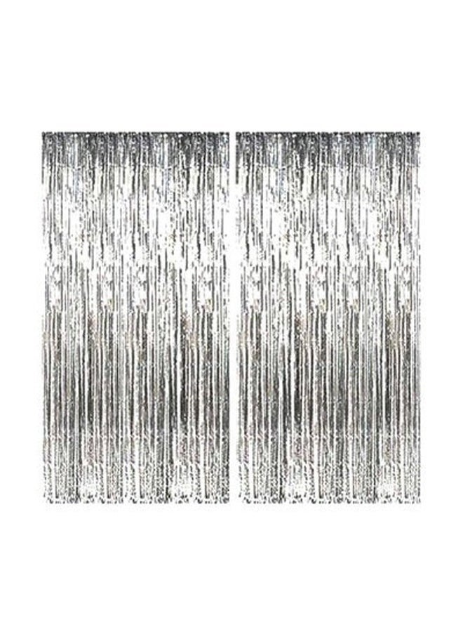 2 Pieces Glitter Fringe Rain Silver Fringe Banners Curtain Backdrop Curtain 2.5M x 1M Photo Booth Backdrop Fringe Curtains Metallic Curtains for Birthday Parties Wedding Graduations Party Decorations  - Image 2