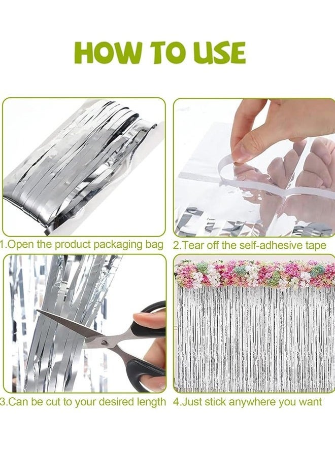 2 Pieces Glitter Fringe Rain Silver Fringe Banners Curtain Backdrop Curtain 2.5M x 1M Photo Booth Backdrop Fringe Curtains Metallic Curtains for Birthday Parties Wedding Graduations Party Decorations  - Image 3