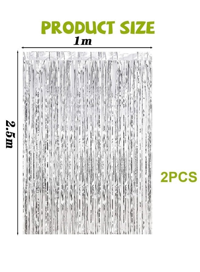 2 Pieces Glitter Fringe Rain Silver Fringe Banners Curtain Backdrop Curtain 2.5M x 1M Photo Booth Backdrop Fringe Curtains Metallic Curtains for Birthday Parties Wedding Graduations Party Decorations  - Image 5