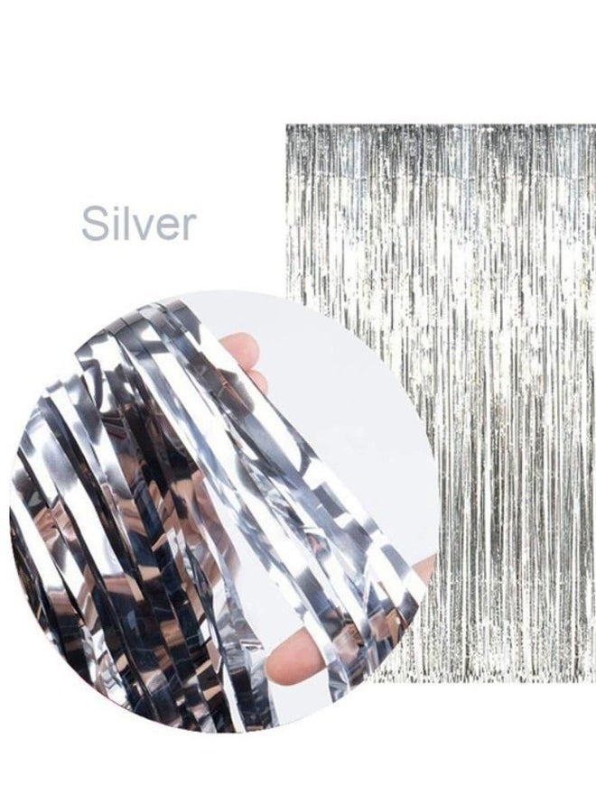 2 Pieces Glitter Fringe Rain Silver Fringe Banners Curtain Backdrop Curtain 2.5M x 1M Photo Booth Backdrop Fringe Curtains Metallic Curtains for Birthday Parties Wedding Graduations Party Decorations  - Image 4