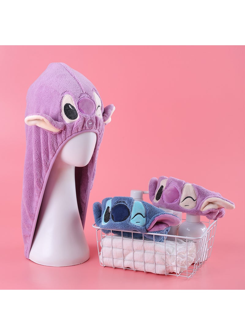 Generic Quick-Dry Cartoon Hair Towel Wrap Coral FleeceStitch cartoon dry hair cap (purple) Stitch cartoon dry hair cap (purple) 