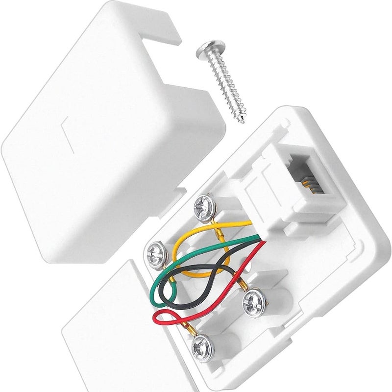 RIVER FOX Phone Jack Surface Mount Single Port RJ11 6P2C Female - White, Durable ABS Housing, Easy Installation with 2 Screw Terminals - Ideal for Home & Office (Pack of 3) - Image 2