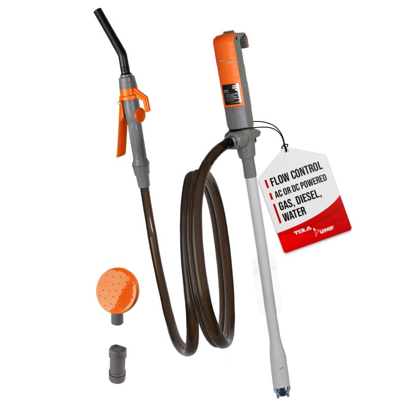 TERA PUMP Electric Liquid Transfer Pump 3rd Gen Versatile Fuel Transfer Pump 28 GPM with 82FT Hose Filter Watering attachement for E85 Gas Diesel Kerosene
