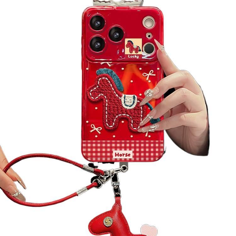 غطاء واقي بسيليكون لـ iPhone 17 / 17 Air / 17 Pro / 17 Pro Max مع مقاوم للصدمات وحماية من السقوط مع مقاوم للصدمات مع حبل تعليق مع نقشة حصان صغير باللون Mirror مع مرآة من السيليكون - Image 3