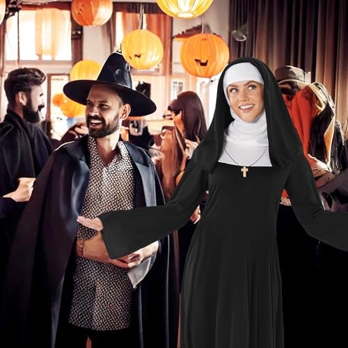 fun shack Nun Costume for Women - Deluxe Religious Outfit with Cross Necklace, halloween costumes for women adult, XX-Large - Image 4