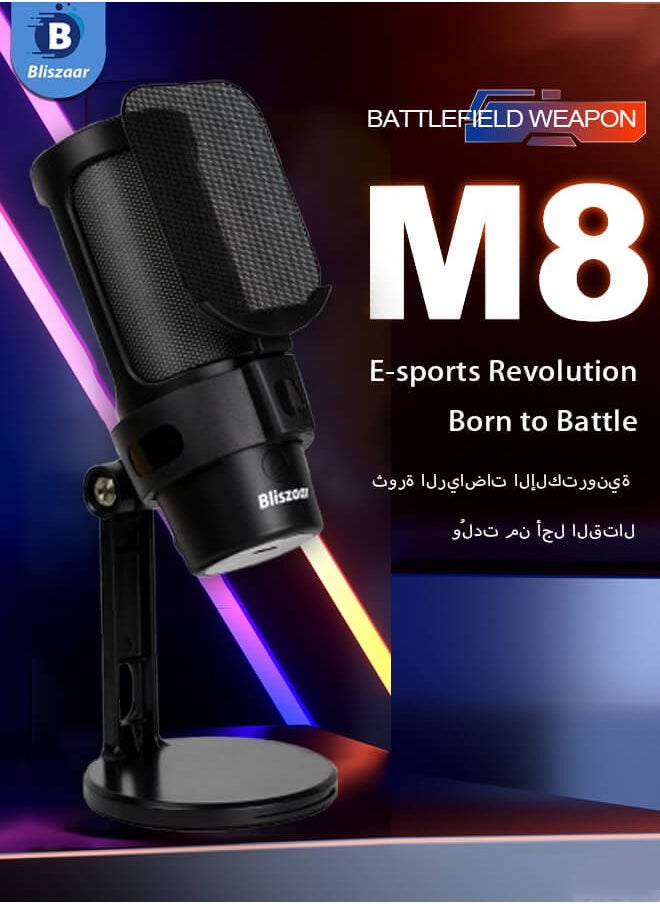 Bliszaar - Gaming Microphone, USB Streaming for PC/MAC/PS4/PS5 Microphone Podcast with Touch Mute RGB Mode Adjustment Illumination Microphone to Cardioid Pickup Black - Image 1