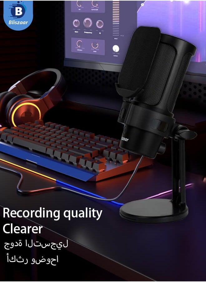 Bliszaar - Gaming Microphone, USB Streaming for PC/MAC/PS4/PS5 Microphone Podcast with Touch Mute RGB Mode Adjustment Illumination Microphone to Cardioid Pickup Black - Image 1