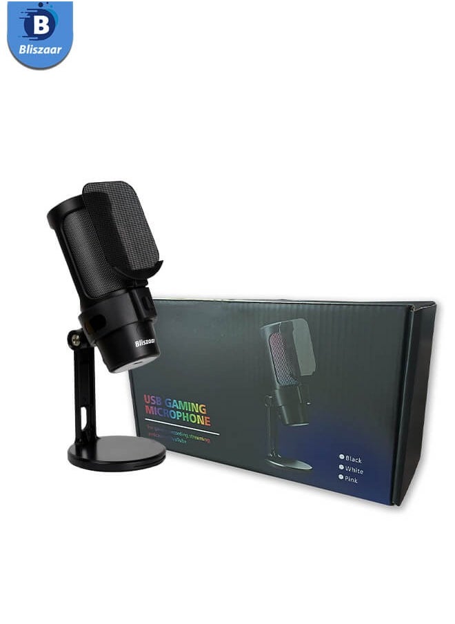 Bliszaar - Gaming Microphone, USB Streaming for PC/MAC/PS4/PS5 Microphone Podcast with Touch Mute RGB Mode Adjustment Illumination Microphone to Cardioid Pickup Black - Image 1
