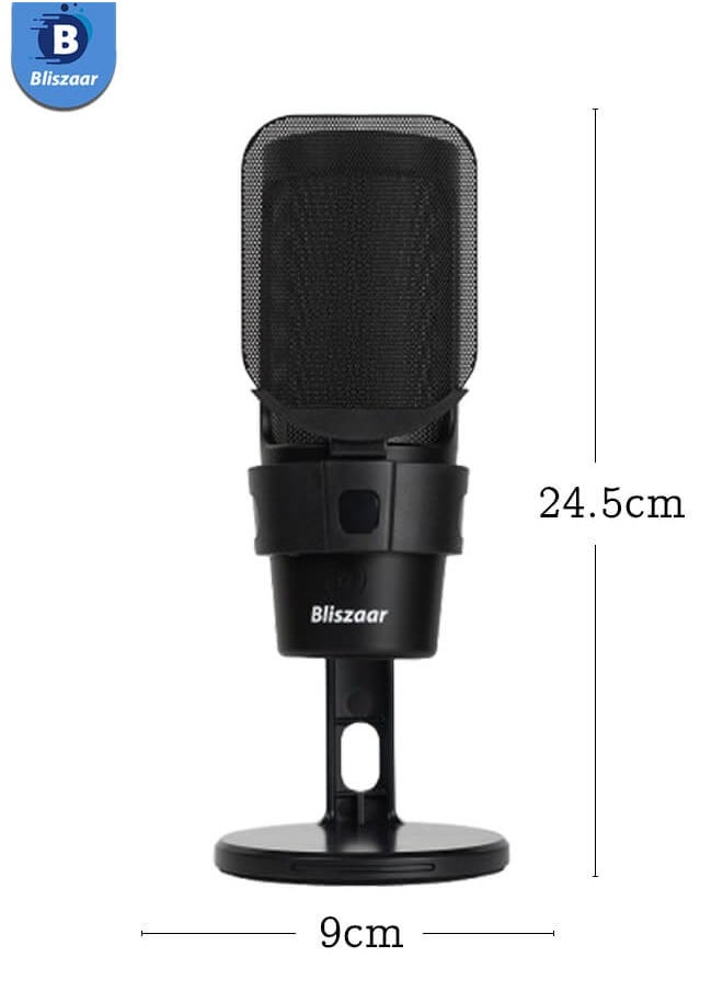 Bliszaar - Gaming Microphone, USB Streaming for PC/MAC/PS4/PS5 Microphone Podcast with Touch Mute RGB Mode Adjustment Illumination Microphone to Cardioid Pickup Black - Image 1