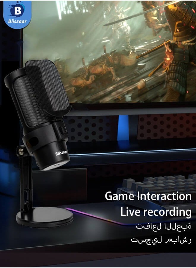Bliszaar - Gaming Microphone, USB Streaming for PC/MAC/PS4/PS5 Microphone Podcast with Touch Mute RGB Mode Adjustment Illumination Microphone to Cardioid Pickup Black - Image 1